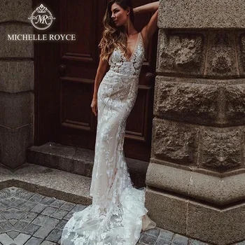 Мишель Ройс, свадебные платья Русалки для женщин 2022, Глубокий V-образный вырез, аппликации, свадебное платье со шлейфом, Vestidos De Novia