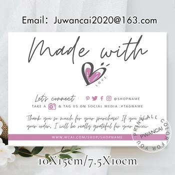 Персонализированные Благодарственные открытки, сделанные вручную с любовью, упаковочная открытка для малого бизнеса, подарочная карта с логотипом на заказ, социальные сети