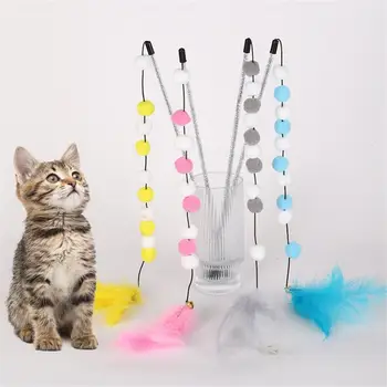 Интерактивная Игрушка Для Кошек Забавный Красочный Мячик Из Перьев Cat Stick Игрушка Для Котенка Play Chase Упражнение Wand Toy Pet Cat Supplies Продукты