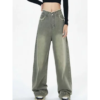 Ретро Модные Новые женские джинсы с высокой талией, свободные Широкие Прямые Свободные джинсовые брюки Y2K, Мешковатые брюки, уличная одежда Harajuku