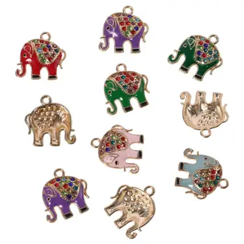 10шт Эмалированных брелков в виде слона, прочные стразы, цинковый сплав, принадлежности для рукоделия, ожерелье с подвеской в виде слона