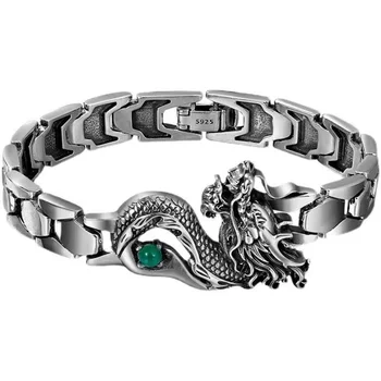 Креативные серебряные часы S925 с драгоценным камнем-тотемом дракона, мужской браслет, ретро-индивидуальность, властный Простой европейский и американский подарок