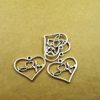 18шт 25 *30 мм Антикварное серебряное сердце сердцебиение DIY Подвески Подвески DIY ожерелье/ браслеты подвески античный серебряный тон