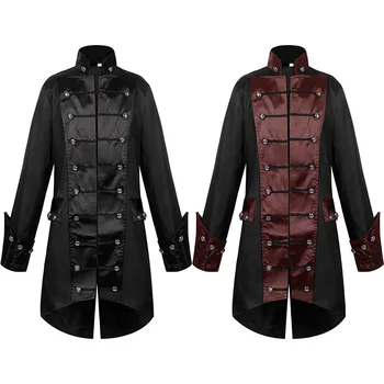 Мужская куртка в стиле стимпанк с открытой строчкой, средневековый винтажный мужской тренч, Викторианская готическая одежда, костюм на Хэллоуин