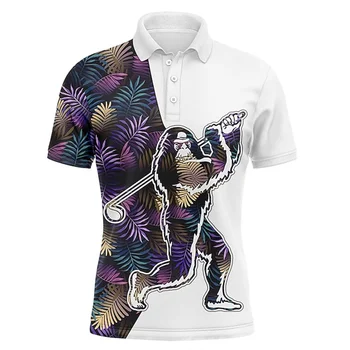 Мужские рубашки поло Мужские летние спортивные рубашки для гольфа Мужские футболки с 3D принтом Обезьяны Мужские футболки с коротким рукавом Праздничная одежда на пуговицах